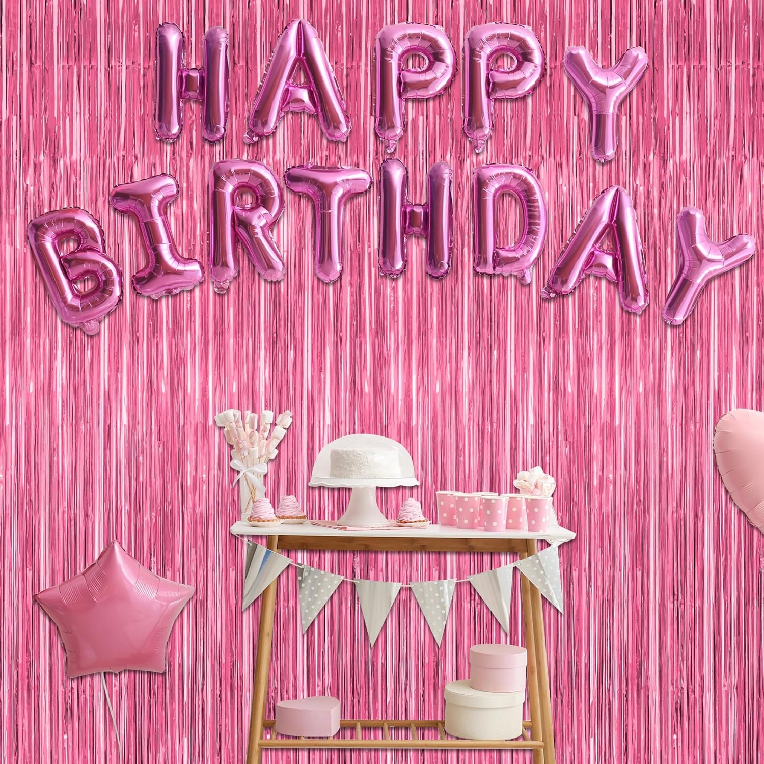 2 Pack Pink Tinsel Backdrop Curtains