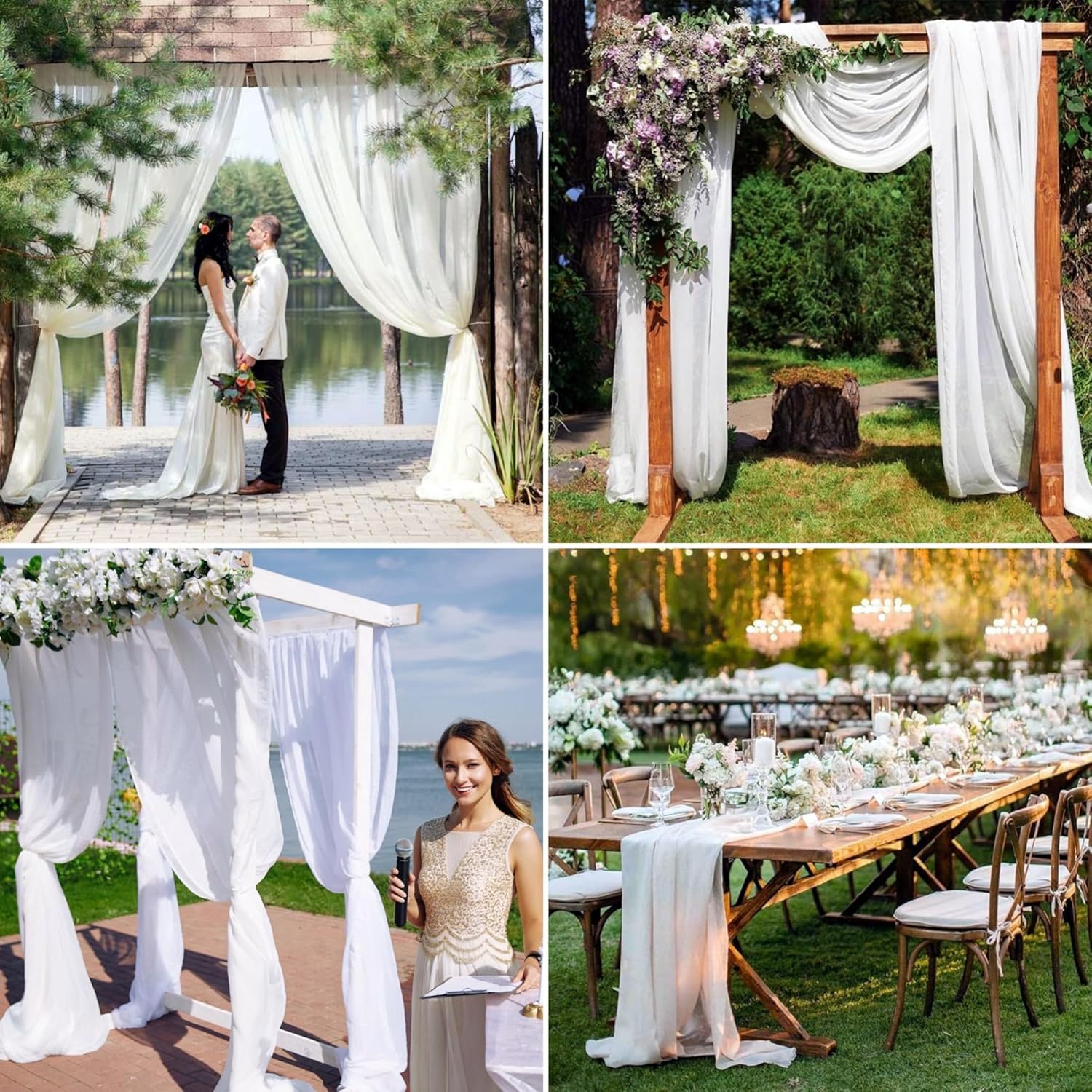 4 Panels Chiffon Wedding Arch Drapes White 20ft x 28in