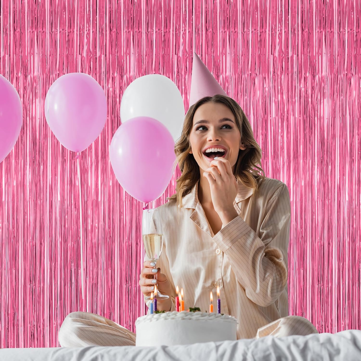 2 Pack Pink Tinsel Backdrop Curtains